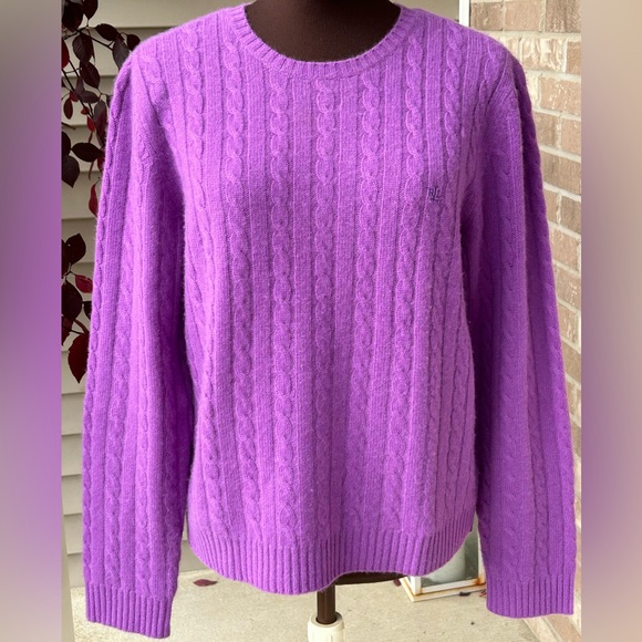 Ralph Lauren Sweaters - RALPH LAUREN sL 💯cashmere cable knit crewneck Vibrant purple! Super soft